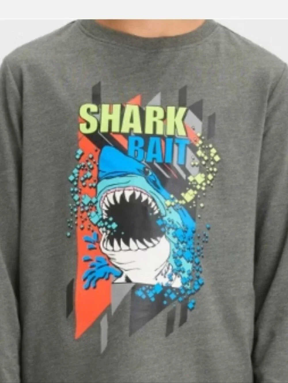 Boy's Grey Long Sleeve "Shark Bait" Tee - Cat & Jack - S (6/7) - Picture 2 of 11